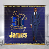 Lofaris Personalized Dark Blue 50th Photo Birthday Backdrop